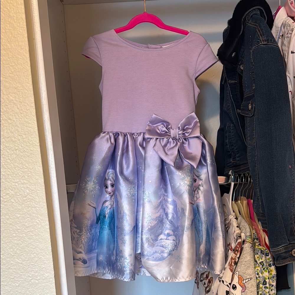 Disney Girls Lavender & Blue Elsa Satin Bow Formal Dress